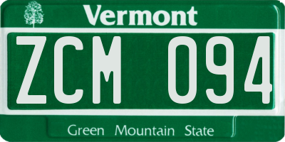 VT license plate ZCM094