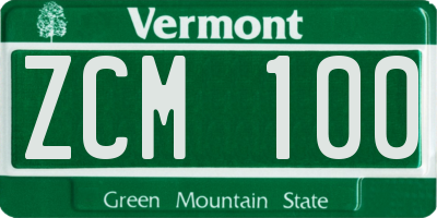 VT license plate ZCM100