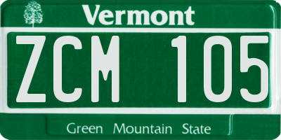VT license plate ZCM105
