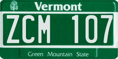 VT license plate ZCM107