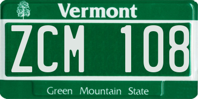 VT license plate ZCM108