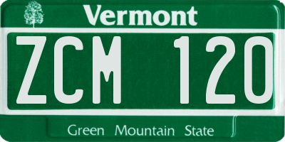 VT license plate ZCM120