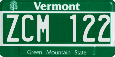 VT license plate ZCM122