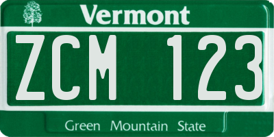 VT license plate ZCM123