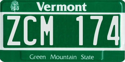 VT license plate ZCM174