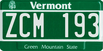 VT license plate ZCM193
