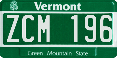 VT license plate ZCM196