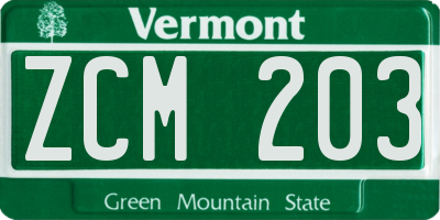 VT license plate ZCM203