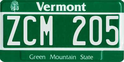VT license plate ZCM205