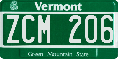 VT license plate ZCM206