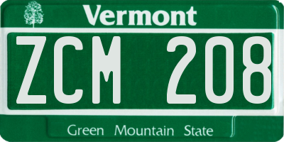 VT license plate ZCM208