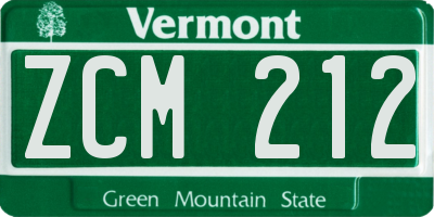 VT license plate ZCM212