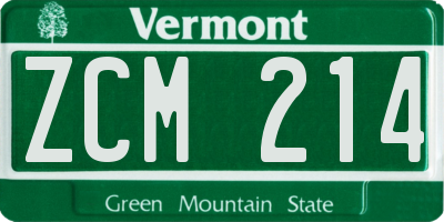 VT license plate ZCM214