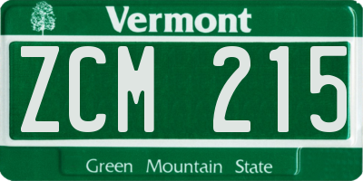 VT license plate ZCM215