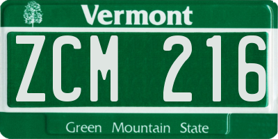 VT license plate ZCM216
