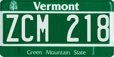 VT license plate ZCM218