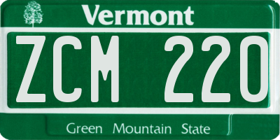 VT license plate ZCM220
