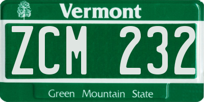 VT license plate ZCM232