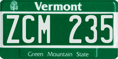 VT license plate ZCM235
