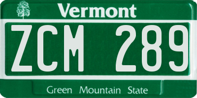 VT license plate ZCM289