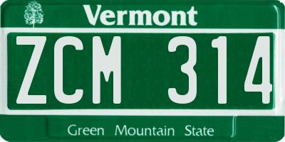 VT license plate ZCM314