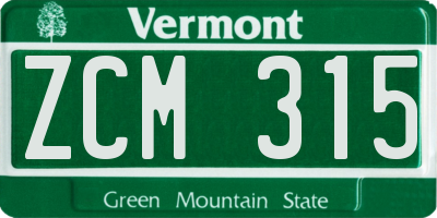 VT license plate ZCM315