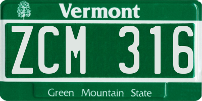 VT license plate ZCM316