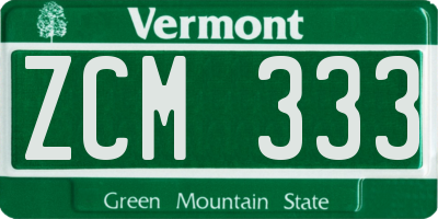 VT license plate ZCM333