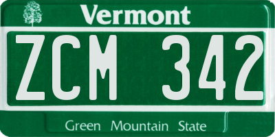 VT license plate ZCM342