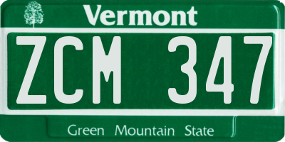 VT license plate ZCM347