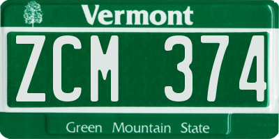 VT license plate ZCM374