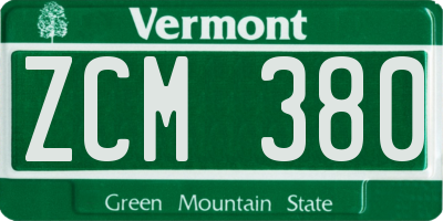 VT license plate ZCM380