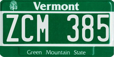 VT license plate ZCM385