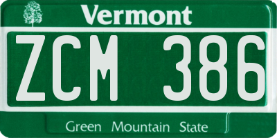 VT license plate ZCM386