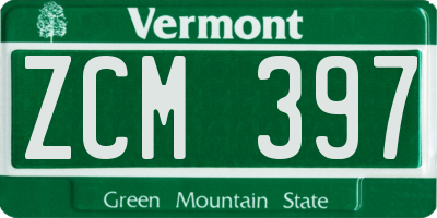 VT license plate ZCM397