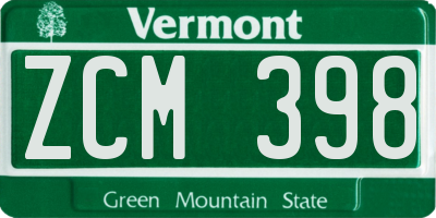 VT license plate ZCM398