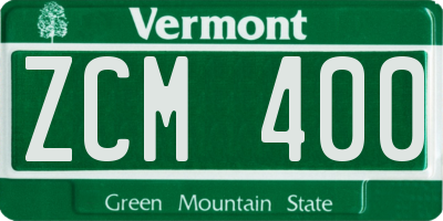 VT license plate ZCM400
