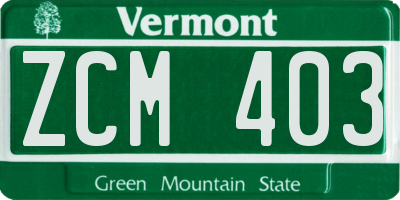 VT license plate ZCM403