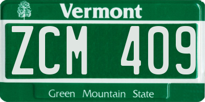 VT license plate ZCM409