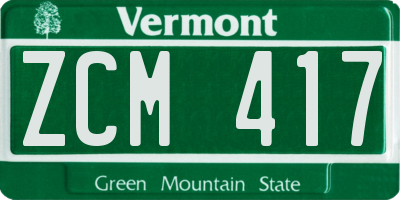 VT license plate ZCM417
