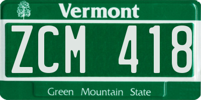 VT license plate ZCM418