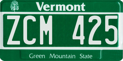 VT license plate ZCM425