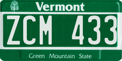 VT license plate ZCM433