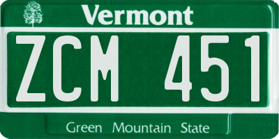 VT license plate ZCM451