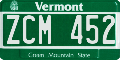 VT license plate ZCM452