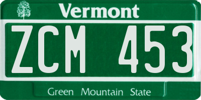 VT license plate ZCM453