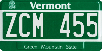 VT license plate ZCM455