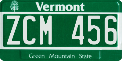 VT license plate ZCM456