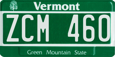 VT license plate ZCM460