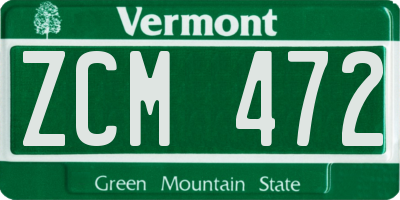 VT license plate ZCM472